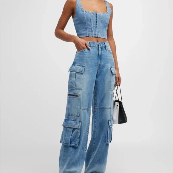 Alice + Olivia baggy denim cargo pants size 32 $395 retail - Picture 14 of 16